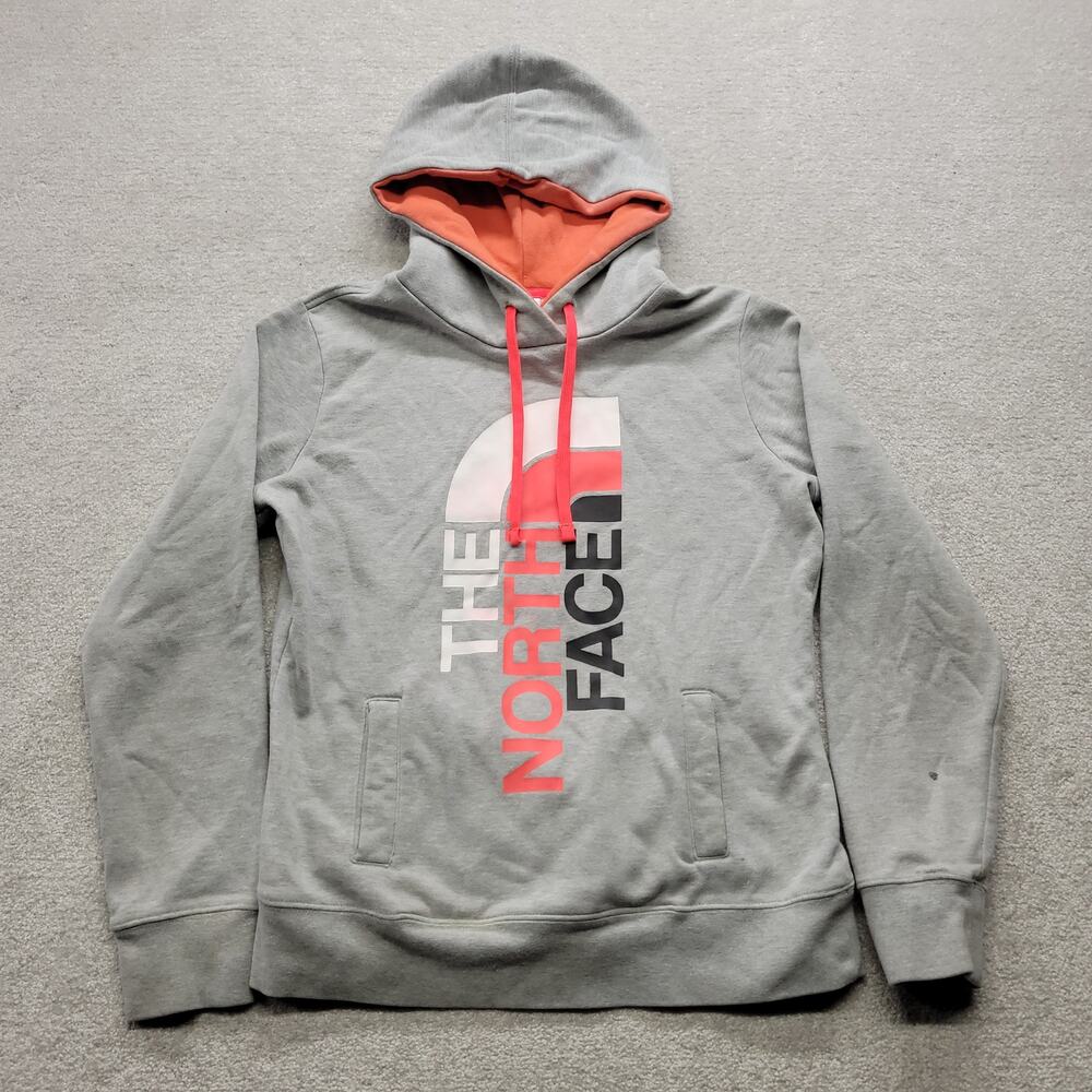 The North Face Women’s Medium Gray Pink Logo Pullover Hoodie Sweatshirt